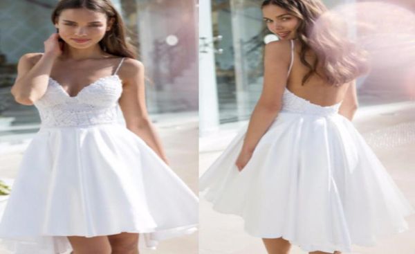 backless short wedding dresses spaghetti straps lace a line high low wedding party gowns for bride5792005, White
backless short wedding dresses spaghetti straps lace a line high low wedding party gowns for bride5792005, White