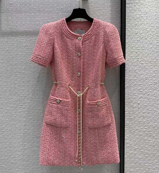 european and american women's dress 2023 summer new style round neck short sleeve single breasted fashion pink tweed dress coat, Black;gray
european and american women's dress 2023 summer new style round neck short sleeve single breasted fashion pink tweed dress coat, Black;gray