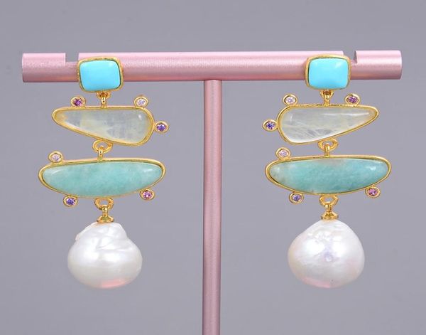 guaiguai jewelry freshwater white pearl blue turquoise green amazonite dangle stud earrings for women real gems stone lady fashion3916487, Silver
guaiguai jewelry freshwater white pearl blue turquoise green amazonite dangle stud earrings for women real gems stone lady fashion3916487, Silver