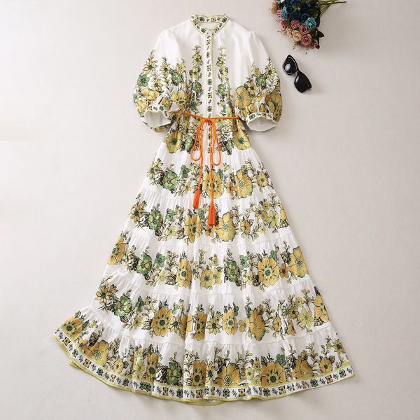 european and american women's dress 2023 summer new style stand collar five-quarter sleeve print fashion lace-up pleated dress, Black;gray
european and american women's dress 2023 summer new style stand collar five-quarter sleeve print fashion lace-up pleated dress, Black;gray