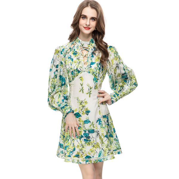 women's runway dresses o neck printed long sleeves hollow out piping high street a line fashion short vestidos, Black
women's runway dresses o neck printed long sleeves hollow out piping high street a line fashion short vestidos, Black