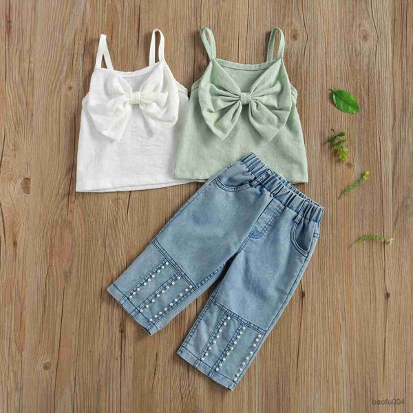 clothing sets 1-6y summer cute kids girls clothes sets solid sleeveless big bow vest pearl denim pants 2pcs r230718, White
clothing sets 1-6y summer cute kids girls clothes sets solid sleeveless big bow vest pearl denim pants 2pcs r230718, White