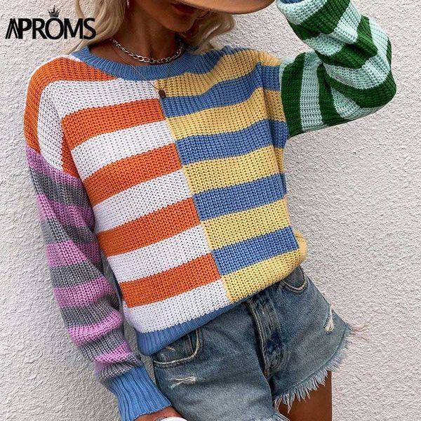 women's sweaters aproms elegant blue yellow stripes patchwork pullovers women 2021 winter loose knitted sweaters streetwear y2k fashion, White;black
women's sweaters aproms elegant blue yellow stripes patchwork pullovers women 2021 winter loose knitted sweaters streetwear y2k fashion, White;black