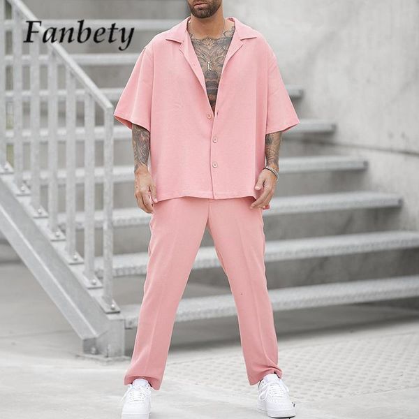men's tracksuits men's pink casual suit fashion lapel shirt and trousers set trendy solid color blazer pants two piece set men, Gray
men's tracksuits men's pink casual suit fashion lapel shirt and trousers set trendy solid color blazer pants two piece set men, Gray