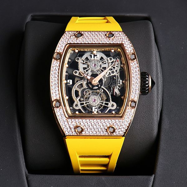 6 types mens iced out skeleton luxury watch rose gold case orange strap richa milles automatic mechanical eta watch sapphire glass hollow ou, Slivery;brown
6 types mens iced out skeleton luxury watch rose gold case orange strap richa milles automatic mechanical eta watch sapphire glass hollow ou, Slivery;brown
