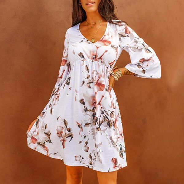 floral skirt summer three quarter sleeve tight waist slimming v neckline pullover high dress, Black;gray
floral skirt summer three quarter sleeve tight waist slimming v neckline pullover high dress, Black;gray