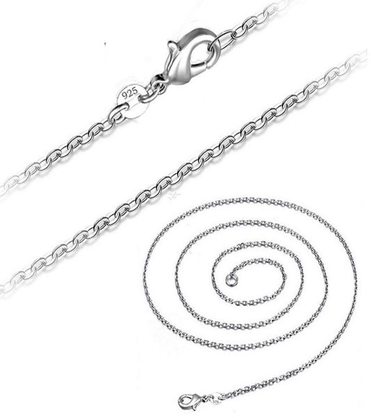 

100pcs 925 sterling silver 1mm rolo chain necklace for women men jewelry 40cm 45cm 50cm 55cm 60cm long chain fit pendant 5 sizes c9979268