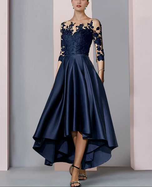 elegant hi-lo lace 3/4 sleeves mother of the bride dress satin navy blue formal party gown pleats la madre del vestido de novia women dresse, Black;red
elegant hi-lo lace 3/4 sleeves mother of the bride dress satin navy blue formal party gown pleats la madre del vestido de novia women dresse, Black;red