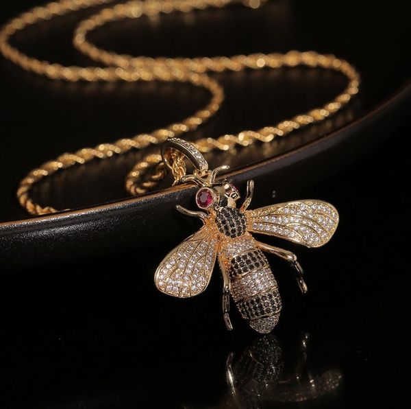 

new designed bee pendant necklace luxurious micro inlays diamonds men women hip hop punk necklaces designer jewelry 03494857, Silver