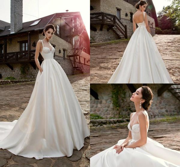 2019 a line satin beach wedding dresses spaghetti sweep train backless lace appliques simple country bridal gowns custom made wedd1787924, White
2019 a line satin beach wedding dresses spaghetti sweep train backless lace appliques simple country bridal gowns custom made wedd1787924, White