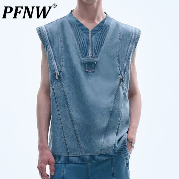 men' tank pfnw spring summer high street denim double layer v neck solid color handsome loose personality 28a2817 230718, White;black
men' tank pfnw spring summer high street denim double layer v neck solid color handsome loose personality 28a2817 230718, White;black