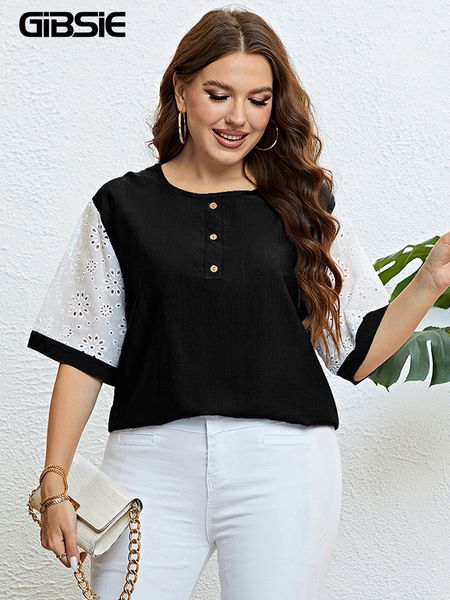 women's plus size t-shirt gibsie plus size button front o-neck women t-shirt summer contrast half sleeve loose casual all match female, Black
women's plus size t-shirt gibsie plus size button front o-neck women t-shirt summer contrast half sleeve loose casual all match female, Black