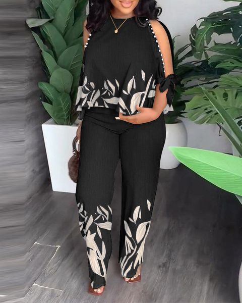 women's two piece pants summer printed beading 2 piece set women casual two piece outfit hollow out long sleeve straight leg pants suit, White
women's two piece pants summer printed beading 2 piece set women casual two piece outfit hollow out long sleeve straight leg pants suit, White