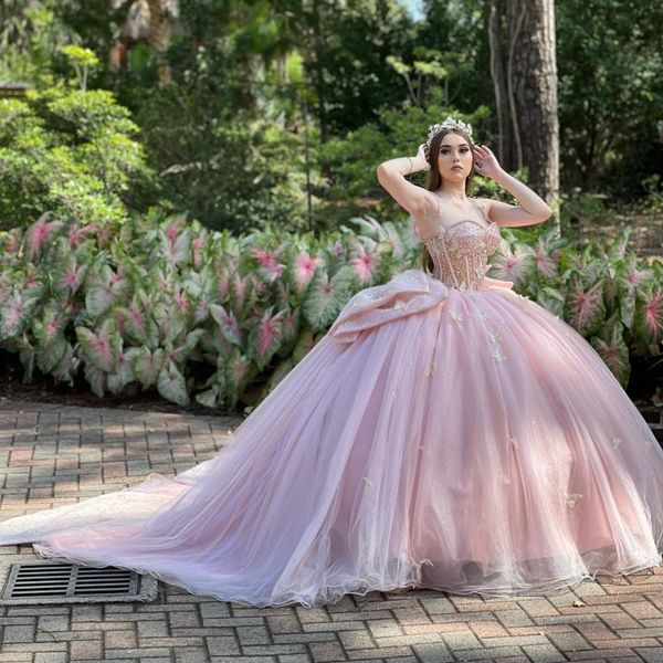 2023 pink shiny princess beaded crystal tull ball gown quinceanera dress with big bow corset vestido de 15 anos, Blue;red
2023 pink shiny princess beaded crystal tull ball gown quinceanera dress with big bow corset vestido de 15 anos, Blue;red
