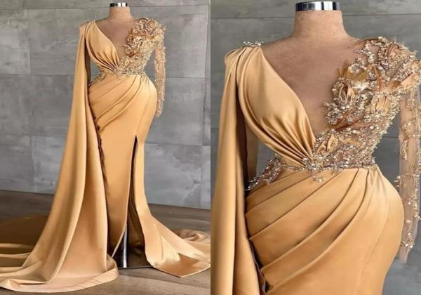 2022 arabic gold mermaid evening dresses beaded crystals prom dresses high split formal party second reception gowns7624906, Black
2022 arabic gold mermaid evening dresses beaded crystals prom dresses high split formal party second reception gowns7624906, Black