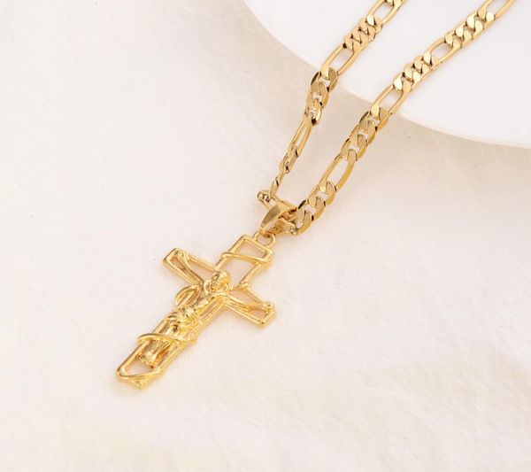 18 k solid fine yellow gold filled jesus crucifix cross pendant frame italian figaro link chain necklace 60cm 3mm6387930, Silver
18 k solid fine yellow gold filled jesus crucifix cross pendant frame italian figaro link chain necklace 60cm 3mm6387930, Silver