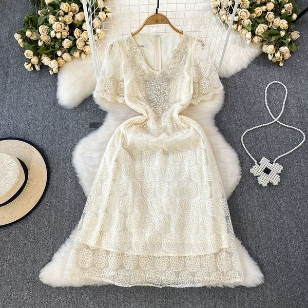 summer high end light luxury temperament short sleeve v-neck beaded waist slim mid length a-line dress lace dress, Black;gray
summer high end light luxury temperament short sleeve v-neck beaded waist slim mid length a-line dress lace dress, Black;gray