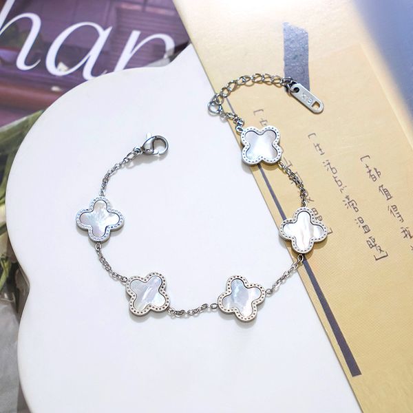 original design van clover charm bracelet silver stainless steel jewelry for women gift, Golden;silver
original design van clover charm bracelet silver stainless steel jewelry for women gift, Golden;silver