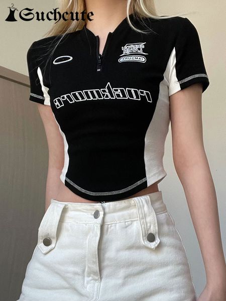 women's t-shirt suchcute moto biker stitch t-shirts techwear vintage short sleeve slim black crop women y2k 90s streetwear zipper clot, White
women's t-shirt suchcute moto biker stitch t-shirts techwear vintage short sleeve slim black crop women y2k 90s streetwear zipper clot, White
