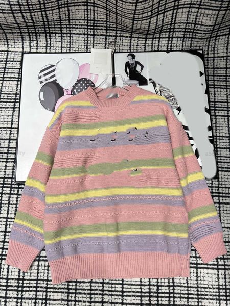 designer clothes women knit fits all woven logo decoration sweater colorful stripe design pullover, White
designer clothes women knit fits all woven logo decoration sweater colorful stripe design pullover, White