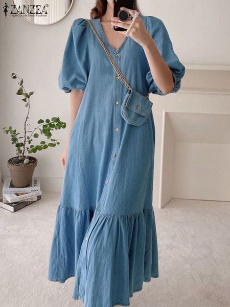 basic casual dresses vintage denim blue women shirt ruffle dress zanzea summer fashion short sleeve maxi robe oversized v neck a line sundre, Black;gray
basic casual dresses vintage denim blue women shirt ruffle dress zanzea summer fashion short sleeve maxi robe oversized v neck a line sundre, Black;gray