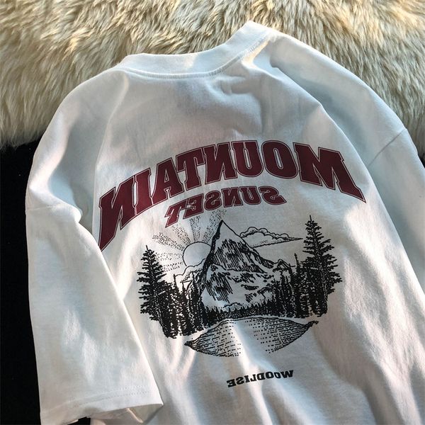 women's tshirt american retro letter printing snow mountain loose oversize cotton short sleeved tshirt men and women half couple 23071, White
women's tshirt american retro letter printing snow mountain loose oversize cotton short sleeved tshirt men and women half couple 23071, White