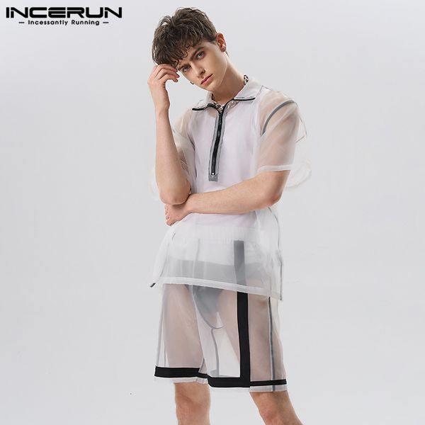men s tracksuits 2023 men sets mesh patchwork streetwear see through short sleeve zipper shirt shorts 2pcs breathable suits incerun 230718, Gray
men s tracksuits 2023 men sets mesh patchwork streetwear see through short sleeve zipper shirt shorts 2pcs breathable suits incerun 230718, Gray
