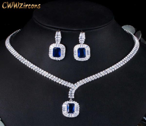 bling square drop dark blue cubic zircon necklace and earring party jewelry set for wedding brides t507 2107141250060, Silver 
bling square drop dark blue cubic zircon necklace and earring party jewelry set for wedding brides t507 2107141250060, Silver