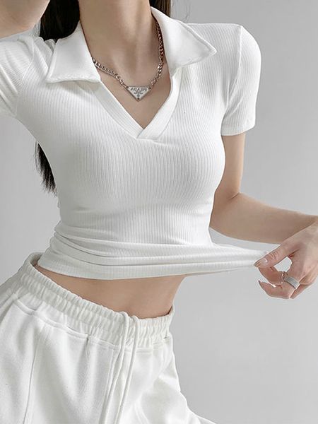 women's blouses shirts cropped polo shirt summer short sleeve vneck y2k casual fitting tshirt woman 230717, White
women's blouses shirts cropped polo shirt summer short sleeve vneck y2k casual fitting tshirt woman 230717, White