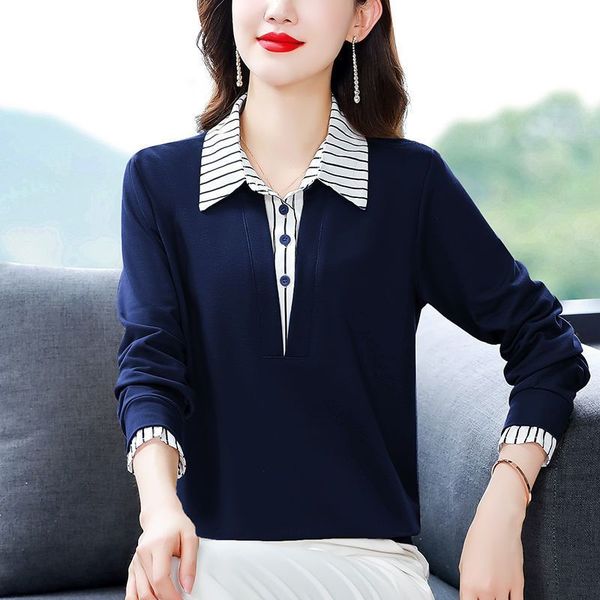 women's blouses shirts spring summer tee shirt clothing long sleeve loose turndown collar striped button patchwork elegant fashion casu, White
women's blouses shirts spring summer tee shirt clothing long sleeve loose turndown collar striped button patchwork elegant fashion casu, White