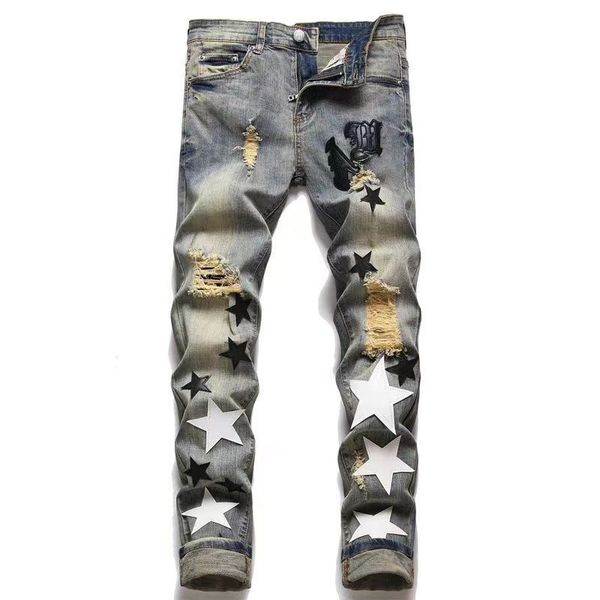 designer jeans mens miri jeans fashion cool style denim pant distressed ripped biker embroidery luxury black jean slim fit motorcycle trend, Blue
designer jeans mens miri jeans fashion cool style denim pant distressed ripped biker embroidery luxury black jean slim fit motorcycle trend, Blue