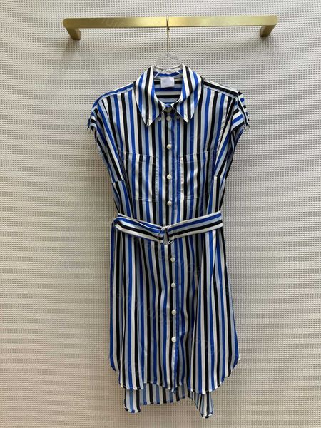 23ss summer dress womens designer clothing women dresses lapel striped sleeveless shirt dress with belt womens clothing, Black;gray
23ss summer dress womens designer clothing women dresses lapel striped sleeveless shirt dress with belt womens clothing, Black;gray