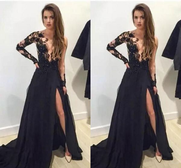 2023 long black prom dresses appliques deep v-neck long sleeves side split evening party gowns custom made vestisdos de novia
2023 long black prom dresses appliques deep v-neck long sleeves side split evening party gowns custom made vestisdos de novia