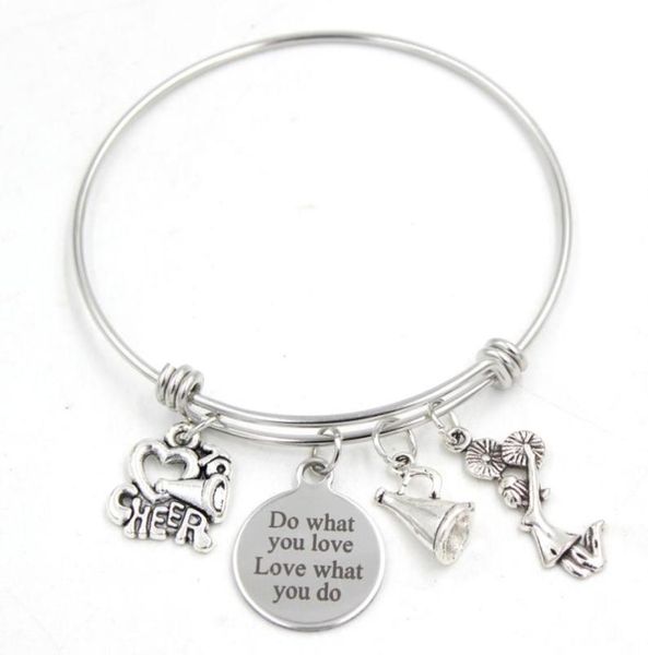 new arrival i love cheering megaphone bracelets fashion stainless steel bangle expandable wire bangle jewelry cheerleader bracelet4228558, Golden;silver
new arrival i love cheering megaphone bracelets fashion stainless steel bangle expandable wire bangle jewelry cheerleader bracelet4228558, Golden;silver