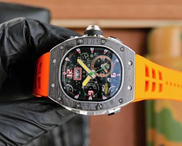 designer men wrist watches superb rm62-01 watch e4cm fully automatic mechanical movement sapphire mirror ntpt carbon fiber case with natural, Slivery;brown