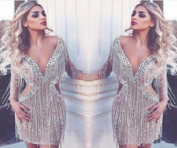 crystal beaded cocktail dresses luxuty long sleeves sequined beaded short prom evening party gown with tassels cutaway sides9037763, Black
crystal beaded cocktail dresses luxuty long sleeves sequined beaded short prom evening party gown with tassels cutaway sides9037763, Black