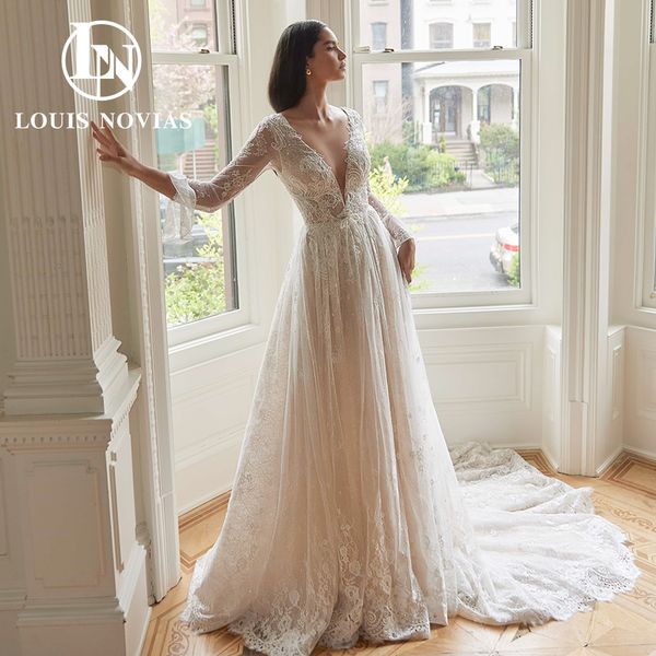 a-line wedding dress 2023 deep v-neck long sleeve embroidery sequins champagne boho dresses for bride vestidos de novia, White
a-line wedding dress 2023 deep v-neck long sleeve embroidery sequins champagne boho dresses for bride vestidos de novia, White
