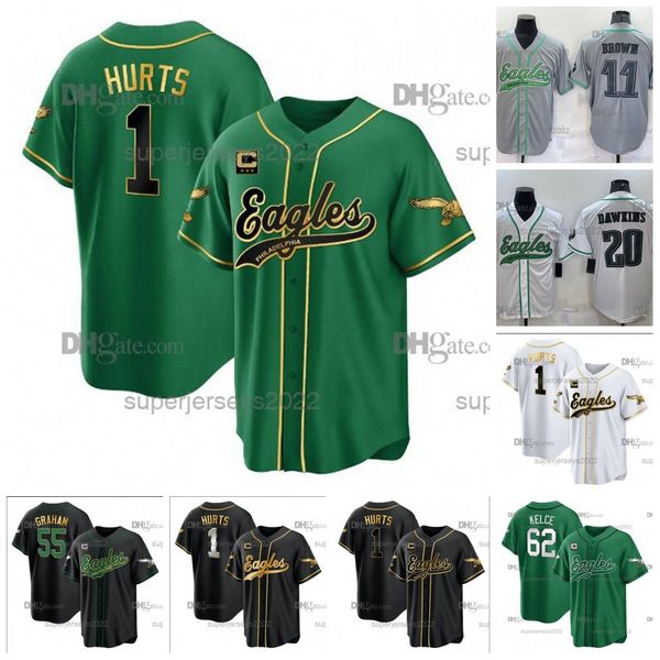 1 jalen hurts 62 jason kelce baseball jersey custom 11 aj brown nolan devonta smith dandre swift jalen carter brandon graham haason reddick, Blue;black
1 jalen hurts 62 jason kelce baseball jersey custom 11 aj brown nolan devonta smith dandre swift jalen carter brandon graham haason reddick, Blue;black