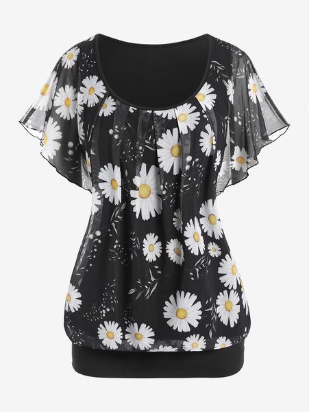 women's plus size t-shirt rosegal plus size daisy mesh overlay flutter sleeves blouson women fashion short sleeves tee tunic t-shirts, Black
women's plus size t-shirt rosegal plus size daisy mesh overlay flutter sleeves blouson women fashion short sleeves tee tunic t-shirts, Black