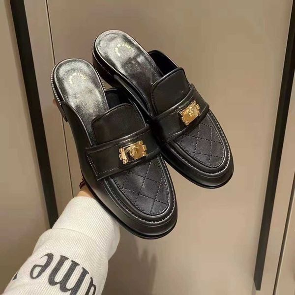 high version small fragrance baotou slippers summer outwear fashion diamond mid leather thick heel muller shoes for female, Black
high version small fragrance baotou slippers summer outwear fashion diamond mid leather thick heel muller shoes for female, Black