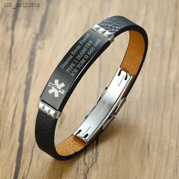 personalized black geruine leather bracelet engraving medical alert id tag diabetes emergency l230620, Golden;silver
personalized black geruine leather bracelet engraving medical alert id tag diabetes emergency l230620, Golden;silver