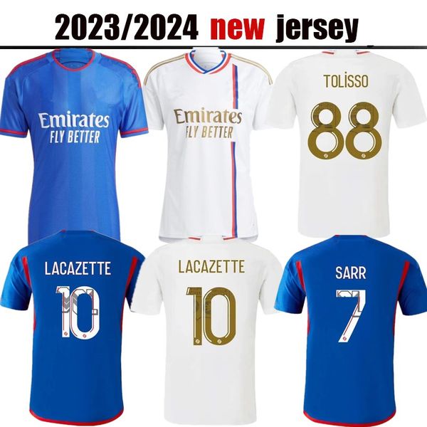 23 24 lyon soccer jerseys maillot de foot caqueret ol 2023 2024 home football shirt aouar barcola castello jr cherki boateng dembele gusto m, Black;yellow