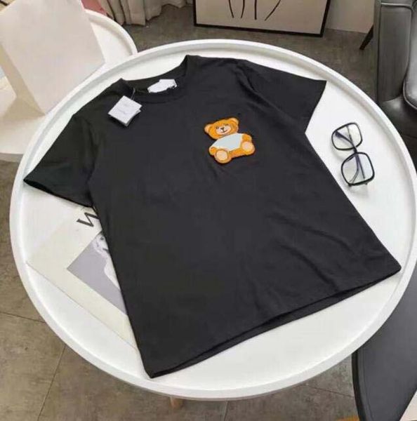 23sswomen's & tees summer new t-shirt flocking three-dimensional cartoon bear letter embroidery loose short sleeves for men and women, White;black
23sswomen's & tees summer new t-shirt flocking three-dimensional cartoon bear letter embroidery loose short sleeves for men and women, White;black