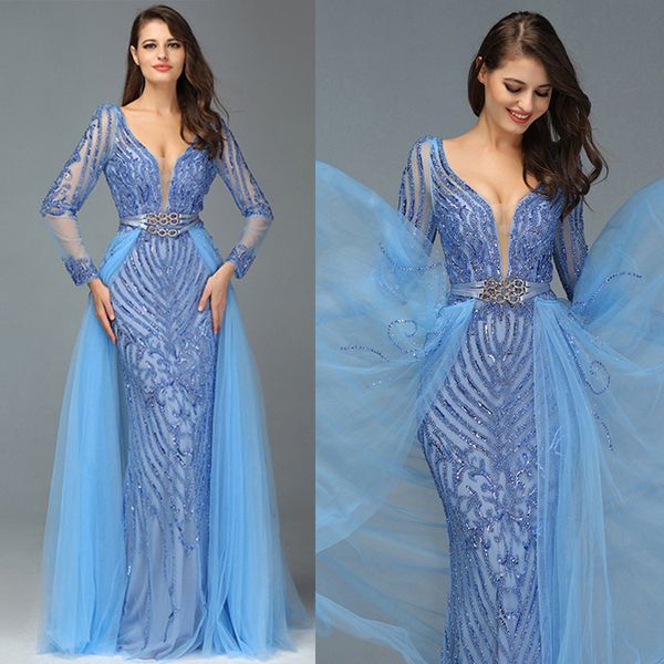 glamorous mermaid prom dresses v-neck long sleeves applicants illusion belt backless zipper detachable tulle custom made plus size party dre, Black
glamorous mermaid prom dresses v-neck long sleeves applicants illusion belt backless zipper detachable tulle custom made plus size party dre, Black