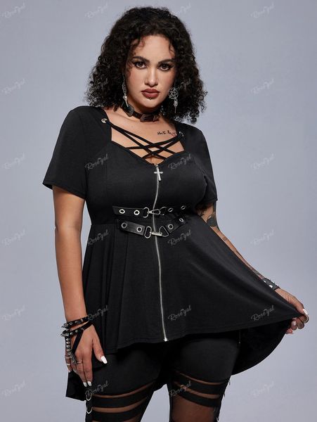 women's t-shirt rosegal plus size gothic for wome black t-shirts caged cutout strappy grommets zip front blouse tees 4xl 230717, White
women's t-shirt rosegal plus size gothic for wome black t-shirts caged cutout strappy grommets zip front blouse tees 4xl 230717, White