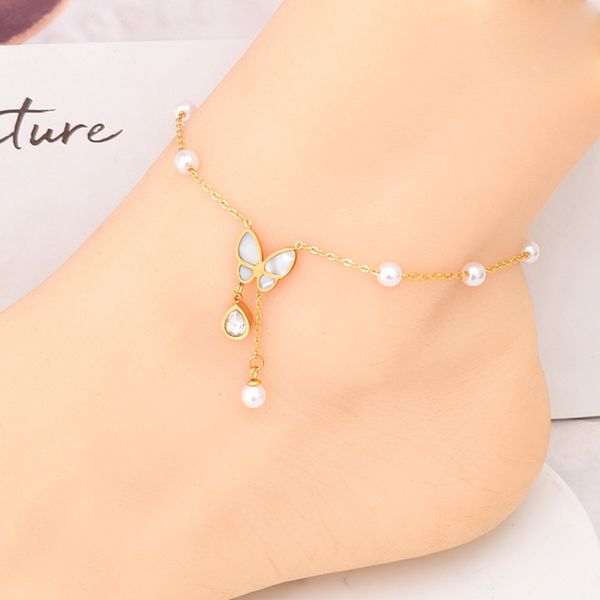 pearl chain water drop zircon tassel foot chain white butterfly titanium steel versatile summer beach anklet, Red;blue
pearl chain water drop zircon tassel foot chain white butterfly titanium steel versatile summer beach anklet, Red;blue