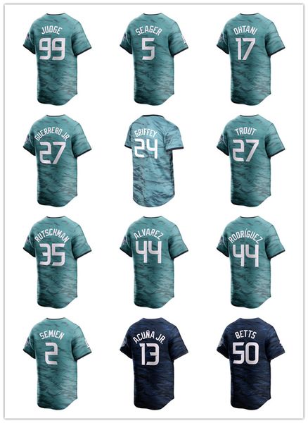 aaron judge 99 ohtani 17 trout 27 guerrero jr. griffey 24 seager 5 rutschman 35 alvarez 44 rodriguez semien perez all-star jersey teal men s, Blue;black
aaron judge 99 ohtani 17 trout 27 guerrero jr. griffey 24 seager 5 rutschman 35 alvarez 44 rodriguez semien perez all-star jersey teal men s, Blue;black