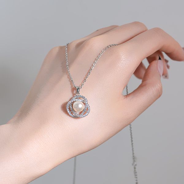 classic white pearl micro pave flower pendant necklace silver stainless steel jewelry for women
classic white pearl micro pave flower pendant necklace silver stainless steel jewelry for women