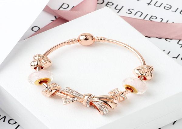 strands fashion rose gold shining bow bracelet 1820cm love charm glass bead jewelry whole1881748, Black 
strands fashion rose gold shining bow bracelet 1820cm love charm glass bead jewelry whole1881748, Black