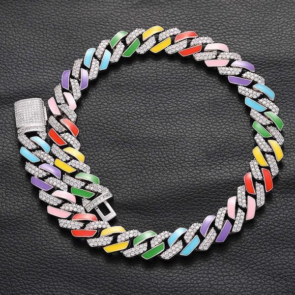 new hip hop 14mm colorful cuban chain rainbow zircon personalized men's and women's necklace accessories, Silver
new hip hop 14mm colorful cuban chain rainbow zircon personalized men's and women's necklace accessories, Silver